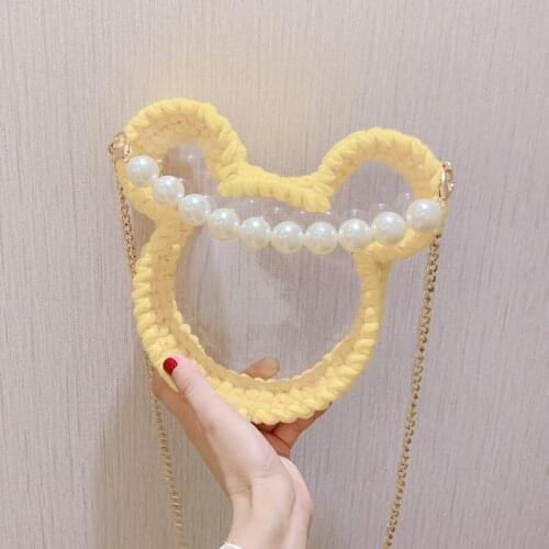 Woman New Pearl Bag Kawaii Cartoon Shape Chain Transparent Single Shoulder Bag Knitted Party Small Packing Crossbody Bags