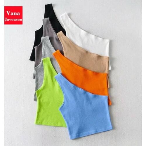 One Shoulder Cropped Tanks Top Women Summer Sleeveless Tanks Camis Sexy Oblique Collar Elastic Corset Slim Crop Tops Tube Lady