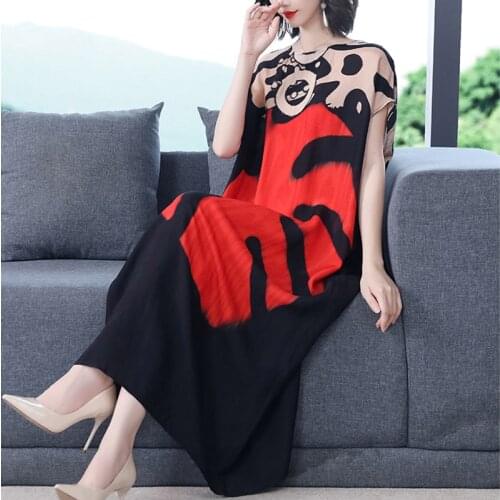 Boho Red Print Loose Beach Maxi Dresses Summer Vintage Casual 4XL Plus Size Midi Dress 2021 Women Elegant Bodycon Party Vestidos