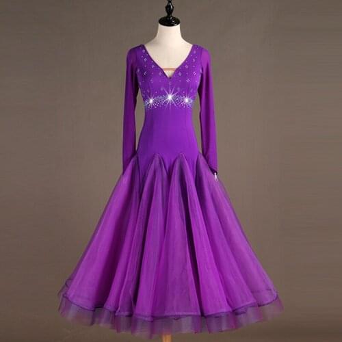 Lady Modern Dance Purple Dress Shiny Long Sleeve Skirt Ballroom Dancing Wear Standard Dance Dresses Tango/Waltz Costume DQL1941