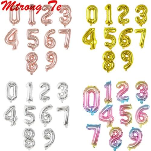 10pcs/lot 16inch 0-9 Silver Rose Gold Number Shape Foil Balloon Self Seal Digit Air Balon Birthday Party Figure Digital Balloons
