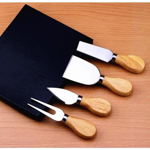 100 sets 1 Set 4pcs Knives Bard Set Oak Handle Cheese Knife Kit Kitchen Cooking Tools Useful Accessories SN624