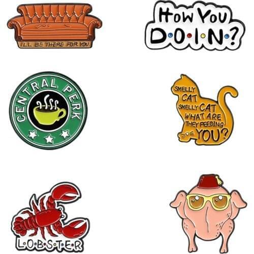 12pcs/lot E3072 Friend Tv Show Brooch Cartoon Enamel Pins For Women Men Backpack Pins Personality Metal brooch Pin Charm Jewelry