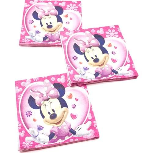 16pcs Disney Minnie Mouse 16*16 cm Napkins Girls Birthday Party Decorations Minnie Mouse Disposable Paper Towel Tableware Supply
