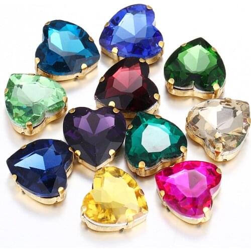 20pcs All Size heart Shape top Glass Crystal Flatback Strass Sew-on Rhinestones for Craft Christmas Clothing Garment Decoration