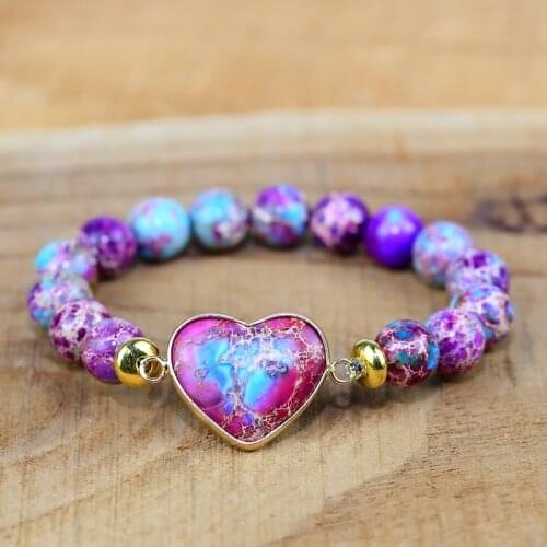 2021 New Classic Women Heart Shape Bracelets Imperial Jaspers Luxury Stretch Elastic Strand Bangles friendship Jewelry