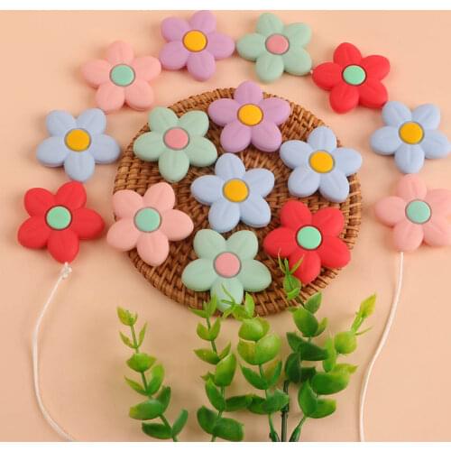 Kovict 5pcs BPA Free Cartoon Cute Flowers Baby Silicone Beads For Food Grade DIY Necklace Accessories Chewable Nursing Toys