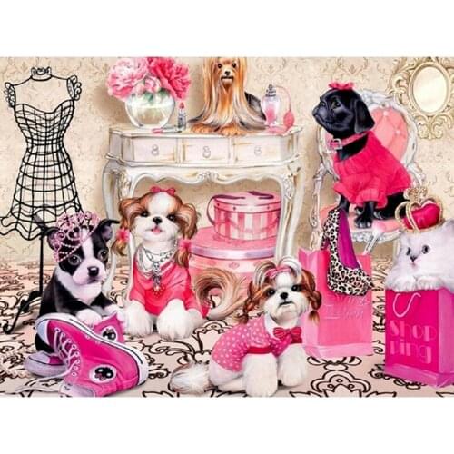 Full Round Diamond mosaic DIY 3D Diamond painting Full Square Diamond embroidery Cross stitch Dressing table mirror cat dog