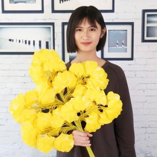 12Pcs 5 Heads Large Artificial Ginkgo Branch Fake Plants Autumn Silk Leaves Real Touch Faux Leafs For New Year Wedding Decor