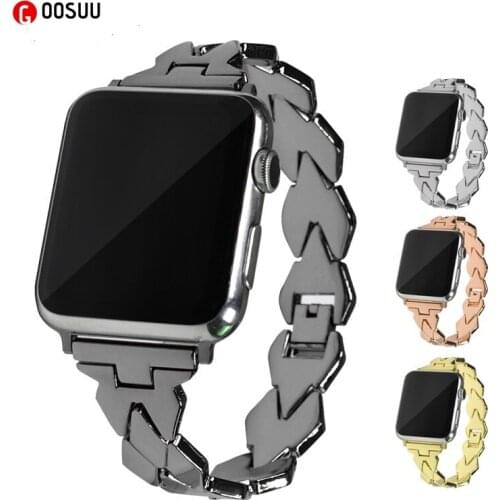 For Apple Watch Band 44mm 40mm 42mm 38mm Bracelet Stainless Steel Diamond Shape Watch Strap for Apple iWatch SE Series Wristband