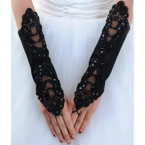 Black Sexy Disco dance costume party performance lace fingerless long wedding gloves free shipping