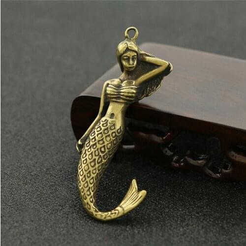 Decorative Exquisite Chinese Old Tibetan Silver Copper Hand Carved Mermaid Pendant Statue