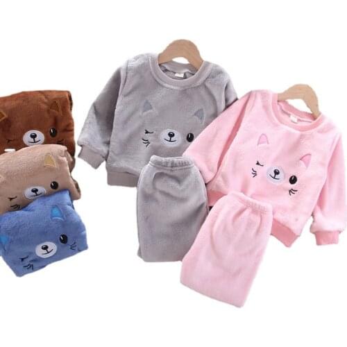 Kids Flannel Pajama Set Warm Winter Toddler Baby Pajamas Baby Boy Girl Home Wear Autumn Spring Children Sports Suit Clothing