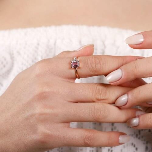 SembolGold pink Baguette Gold Ring 14 Carat Cree Baguettes Handmade Finger Jewelry Wedding Accessories Opening Ring Simple