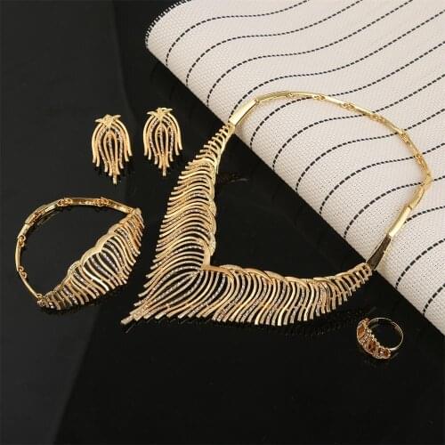 Ethiopian White Stone Wing Animal Feather Habesha Eritrea Gold Color Jewelry Set