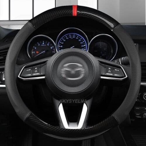 Carbon Fiber Leather Car Steering Wheel Cover 15 inch/38cm for Mazda 2 3 5 6 8 Atenza AXELA BT-50 CX5 CX7 CX3 CX9 CX30 2019 2020