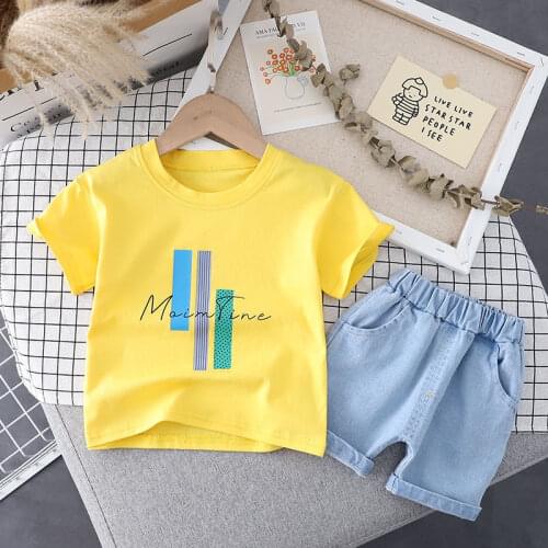 Summer 100% Cotton Boys Sets Print Casual Children Clothing T-Shirt+Shorts Soft Denim Shorts Kids Clothes Boys Sport Suits 1-5 Y