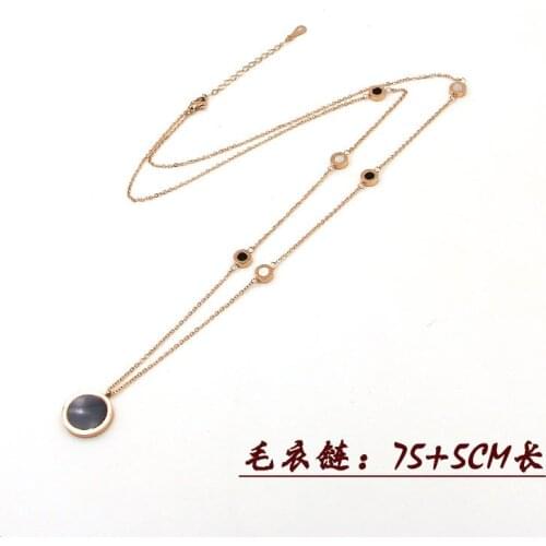 Fashion Black White Double Face Shell Rose Gold Color Stainless Steel Long Necklace