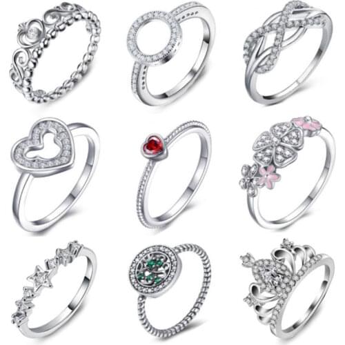 Fashion Sparkling Zircon Silver Color Ring For Women Flower Heart Crown Finger Rings Part Brand Ring Jewelry Dropshipping