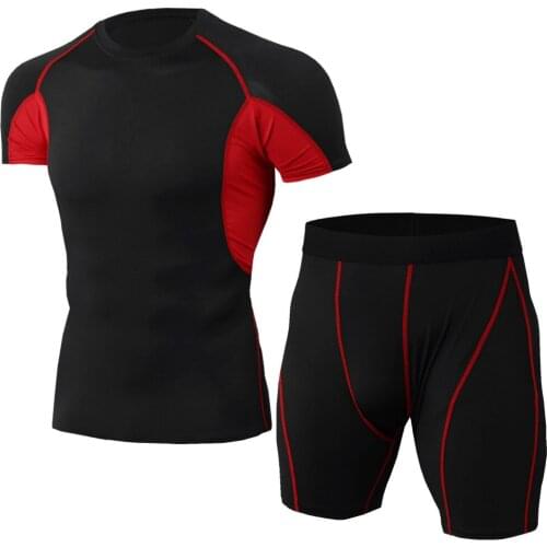 Mens Summer Sport Suits Quick Dry Running Sets Basketball Workout Short Tights Kit Clothes Gym Fitness Exercise Sportswear