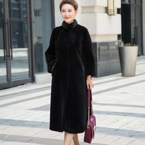 Real Coat 2020 Winter Warm Female Jacket Natural Sheep Shearing Fur Coats Mink Collar Wool Jackets For Wmen WYQ982