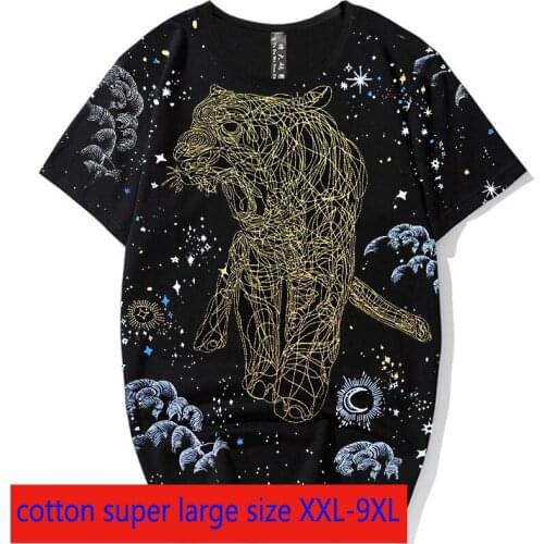 2020New High Quality Fashion Extra Large Men Casual Round Neck Short Sleeve Elastic Lycra Cotton Print Knitted Plus Size 2XL-9XL