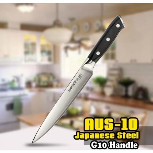 TUO CUTLERY Slicing Knife - AUS-10 Japanese 3 Layers Carving Kitcehn Knife with Ergonomic G10 Handle - 8 Inch (203mm)