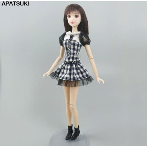 White Black Plaid Doll Dress For Barbie Doll Clothes Outfits Dancing Costume Party Gown For 1/6 BJD Dolls Kids & Baby Toys