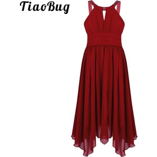 Little Bridesmaid Dresses Rhinestones Sleeveless Chiffon Flower Girls Dress for Pageant Wedding Party Birthday Kids Formal Dress