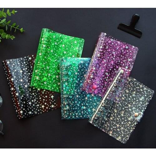 A5 A6 PVC Rainbow Laser Transparent Notebook Diary Cover Glitter 6 Hole Loose Leaf Note Book Planner Clip Office Supplies