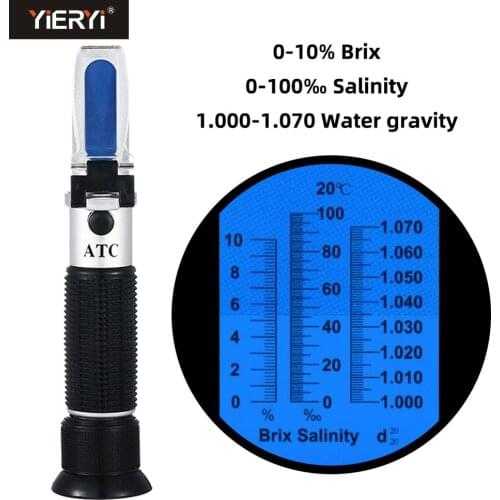 Yieryi Handheld 2 in 1 Brix & Salinity Refractometer 0-10% Brix / 0-100% Salinity / 1.000-1.070 Specific Gravity ATC For food
