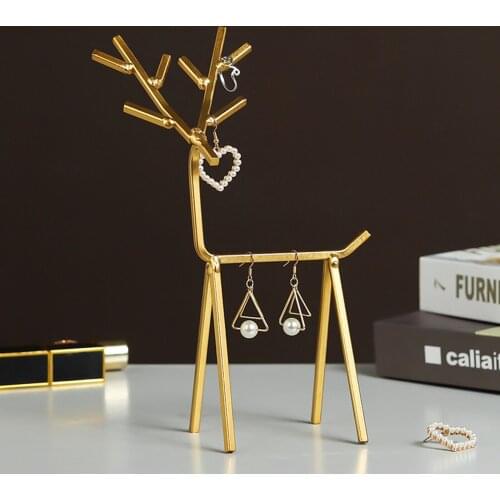 Jewelry Rack Deer Shaped Metal Display Shelf Decorative Artware Desktop Decor for Living Room Bedroom Golden