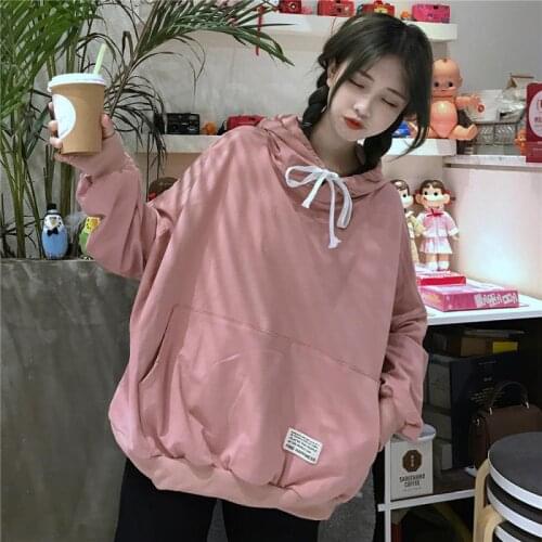 Womens Oversized Hoodies Autumn Winter Females Casual Harajuku Boyfriend Style Cotton Hooded Sweatshirts Girl Student Tops