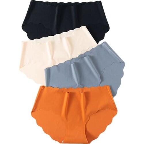 Plus Size Ice Silk Seamless Wave Briefs Women Summer High Elastics Underwear Sexy Panties Calcinha Lingerie Bragas Mujer Panty