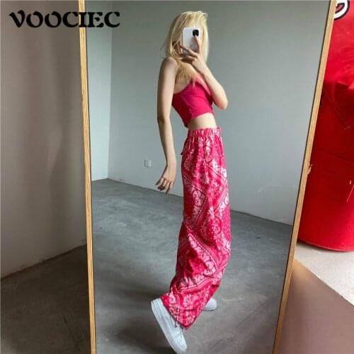 VOOCIEC Womens Casual Wide Leg Pants In Spring And Autumn Japanese Street Hip Hop Style Girls' High Waisted Pants Trousers