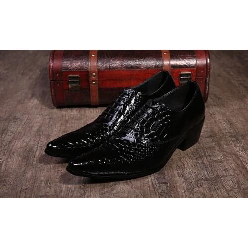 Zapatos hombre mens shoes high heels pointy wedding shoes black genuine leather formal shoes men snake skin fashion loafers