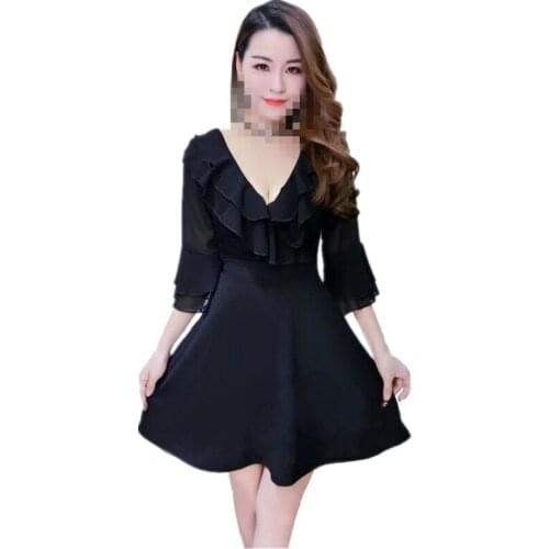 ZC1557 2020 summer new women fashion show thin flounce v-neck flared sleeve low-cut sexy dress cheap wholesale