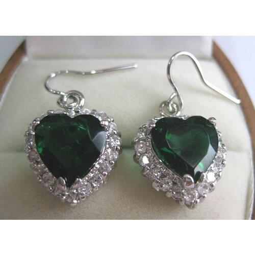 Free shipping Heart-shape green crystal women drop earring