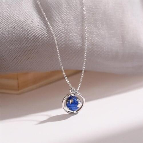 Sole Memory Blue Drip Glaze Globe Art Creative 925 Sterling Silver Clavicle Chain Female Necklace SNE510