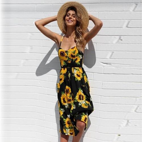 Summer 2021 New Women Plus Size Sunflower Print Button Beach Dress Woman S-3XL Pocket Midi Dress Sexy Slip Dress Ladies Vestidos