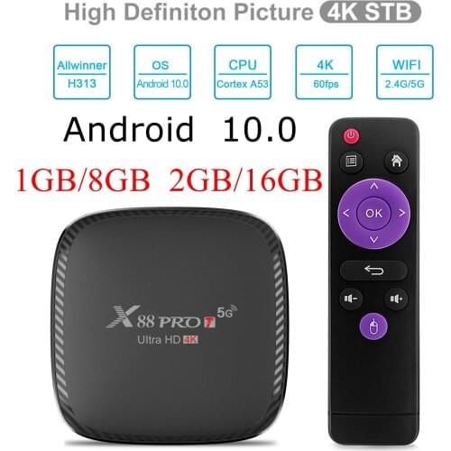 10pcs Android 10.0 X88 pro T TV BOX Allwinner H313 Quad Core 1GB 8GB 2GB 16GB 2.4G/5G Dual Wifi 4K Ultra HD Smart Media player