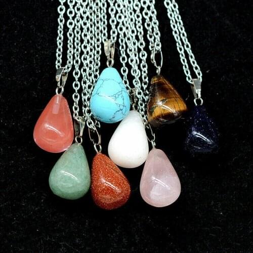 Yingwu 10pcs Natural Stone Water Drop Pendant Necklace Druzy Quartz Gem Stone Crystal DIY Charm Chain Necklace Women Jewelry