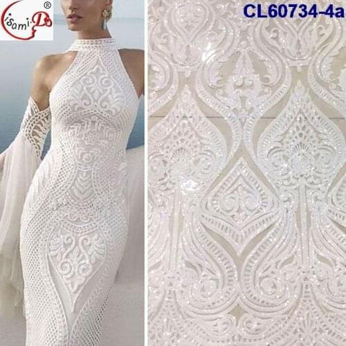 2021 Black White African Symmetric Embroidered Sequin Lace Fabrics High Quality Nigerian French Tulle Lace Fabric Party Dress