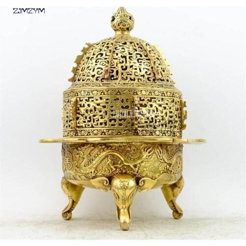 23.7cm Height Pure brass dragon tower furnace elephant incense burner incense burner lying censer incense burner Buddhist temple