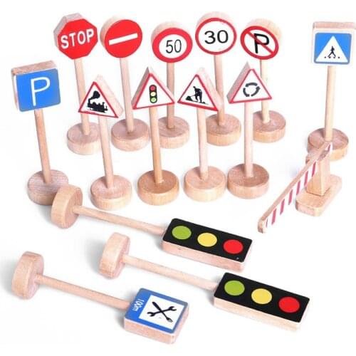 3Pcs Colorful Wooden Street Traffic Signs Parking Scene Kids Educational Toys Childrens Cognitive Toys Random Type