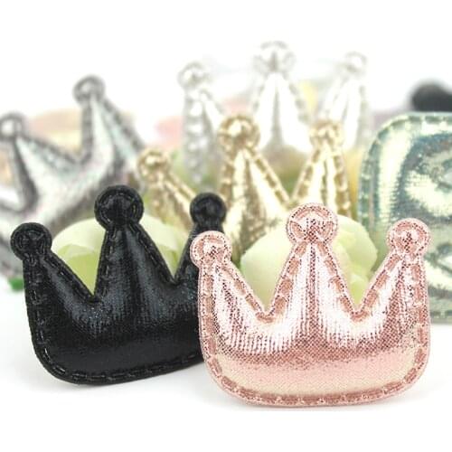 42Pcs 3.2*3.8cm Shiny PU Leather Crown Padded Appliques For DIY Kids Headwear Gifts Crafts Decoration Clothing Accessories