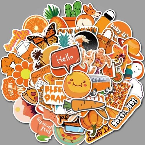 50 PCS Cute Orange VSCO Waterproof Stickers for Car Styling Bike Motorcycle Phone Laptop Travel Luggage Cool Funny JDM Decal