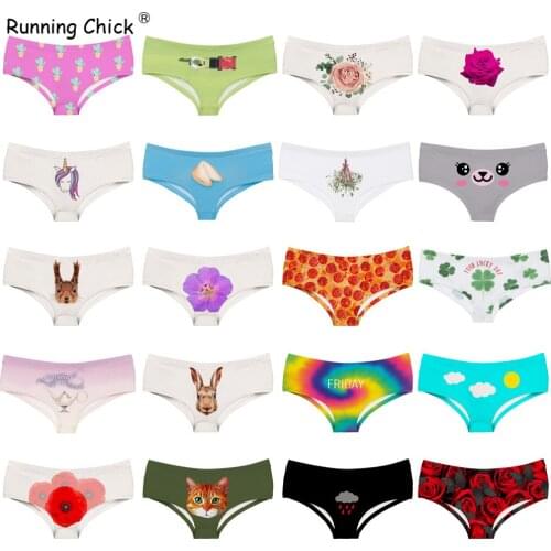 Squirrel Cat Rose Expression Printing Seamless Breathable Women Underwear Low Waist Briefs, Wholesale Lots Bulk