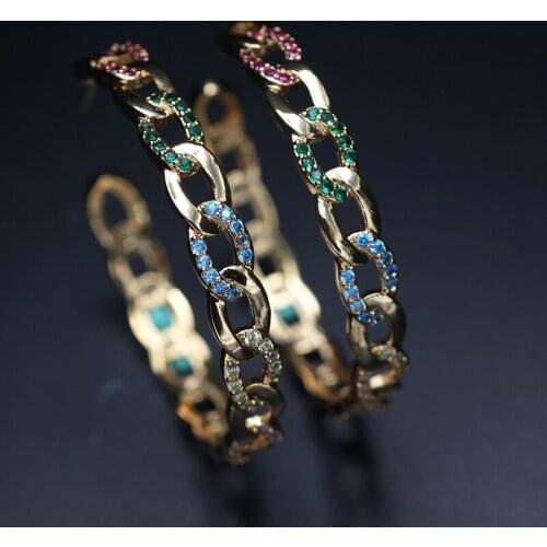 Multicolor Big Circle Round Hoop Earrings Paved cubic zirconia luxury cz Link Chain punk Earring For Women 2019 Fashion Jewelry
