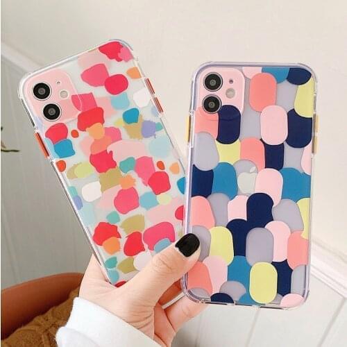 Color Block Graffiti Phone Case For iPhone 12 11 Pro Max XS Max X XR 7 8 Plus 12 Mini Shockproof Clear Soft Silicone Back Cover
